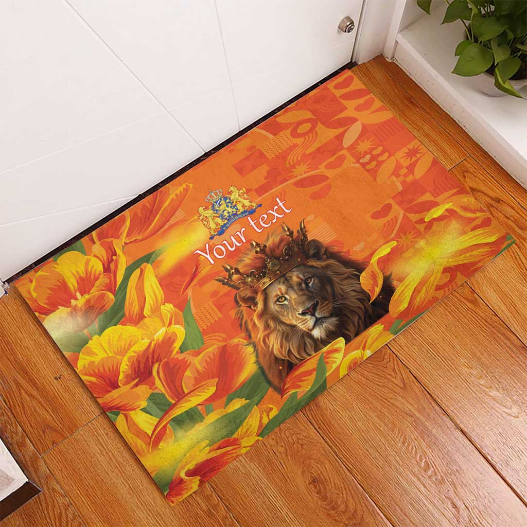 Personalized Netherlands Koningsdag Rubber Doormat 27th April Lion with Orange Tulip