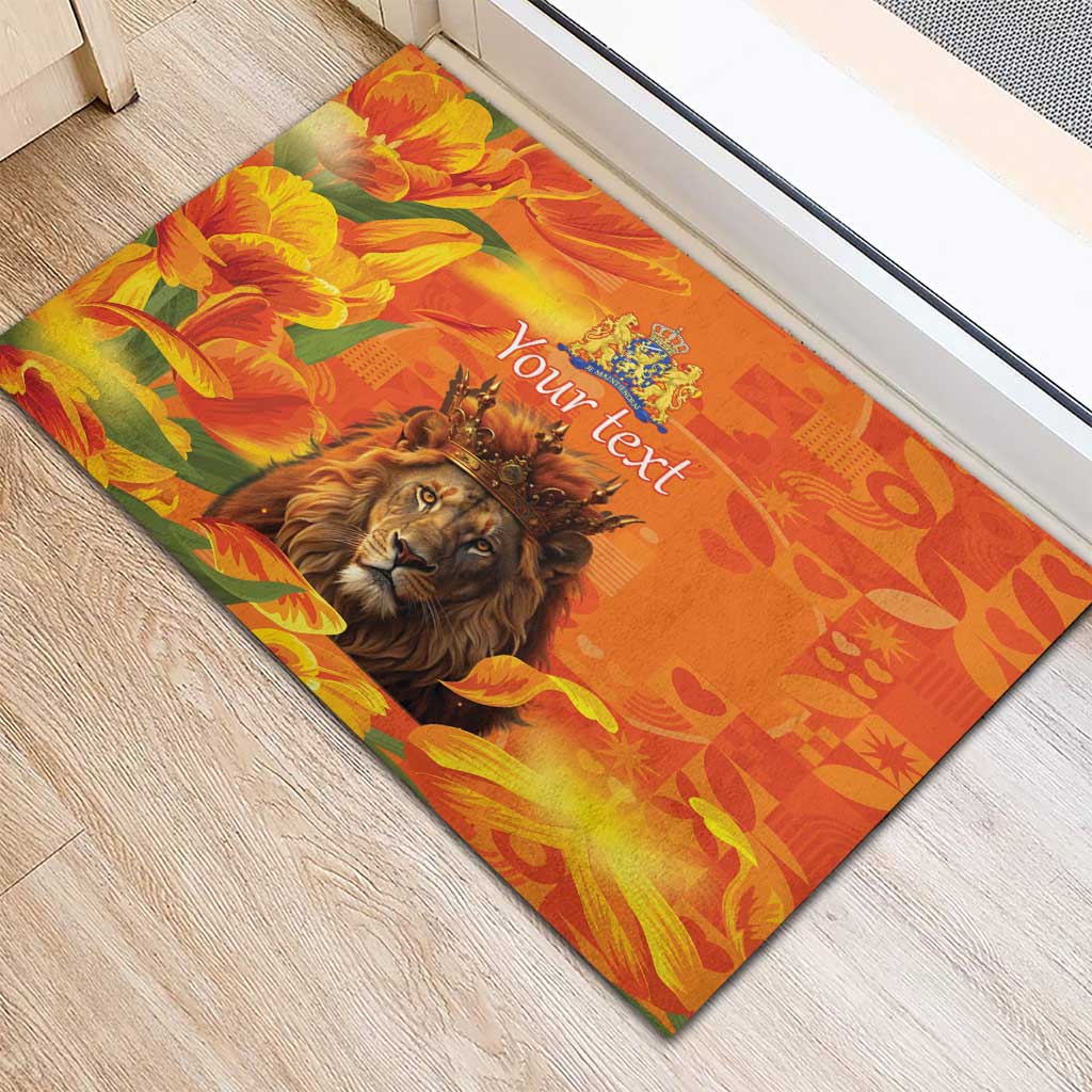 Personalized Netherlands Koningsdag Rubber Doormat 27th April Lion with Orange Tulip