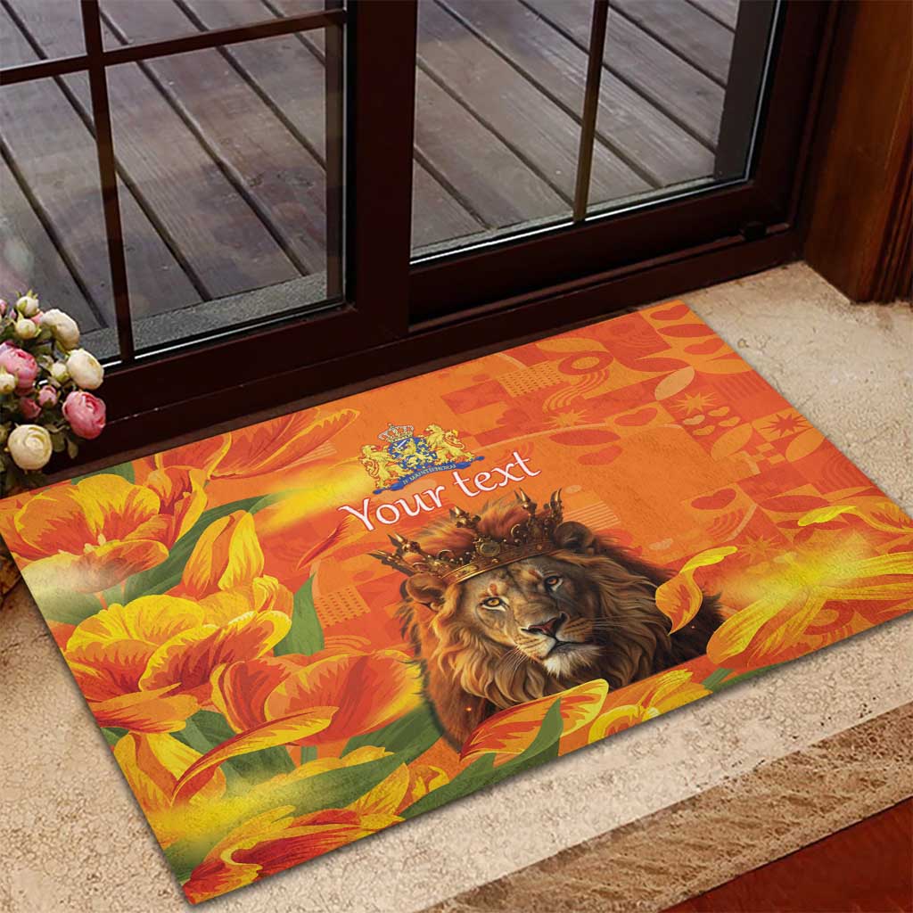 Personalized Netherlands Koningsdag Rubber Doormat 27th April Lion with Orange Tulip