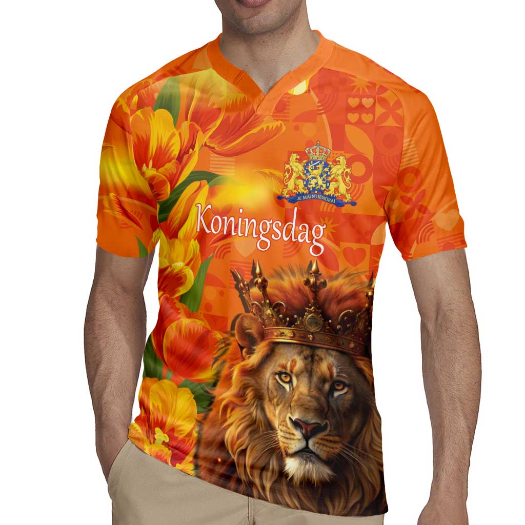 Personalized Netherlands Koningsdag Rugby Jersey 27th April Lion with Orange Tulip