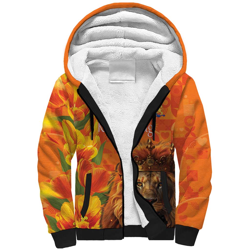 Personalized Netherlands Koningsdag Sherpa Hoodie 27th April Lion with Orange Tulip