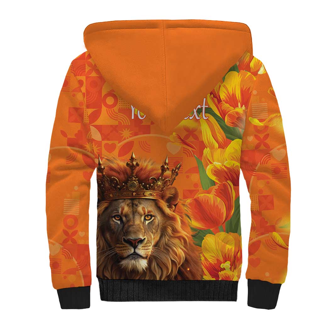 Personalized Netherlands Koningsdag Sherpa Hoodie 27th April Lion with Orange Tulip