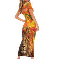Personalized Netherlands Koningsdag Short Sleeve Bodycon Dress 27th April Lion with Orange Tulip