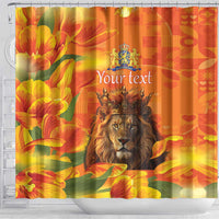 Personalized Netherlands Koningsdag Shower Curtain 27th April Lion with Orange Tulip