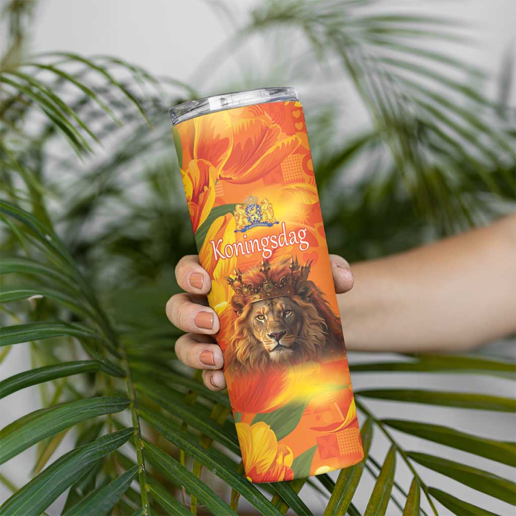 Personalized Netherlands Koningsdag Skinny Tumbler 27th April Lion with Orange Tulip