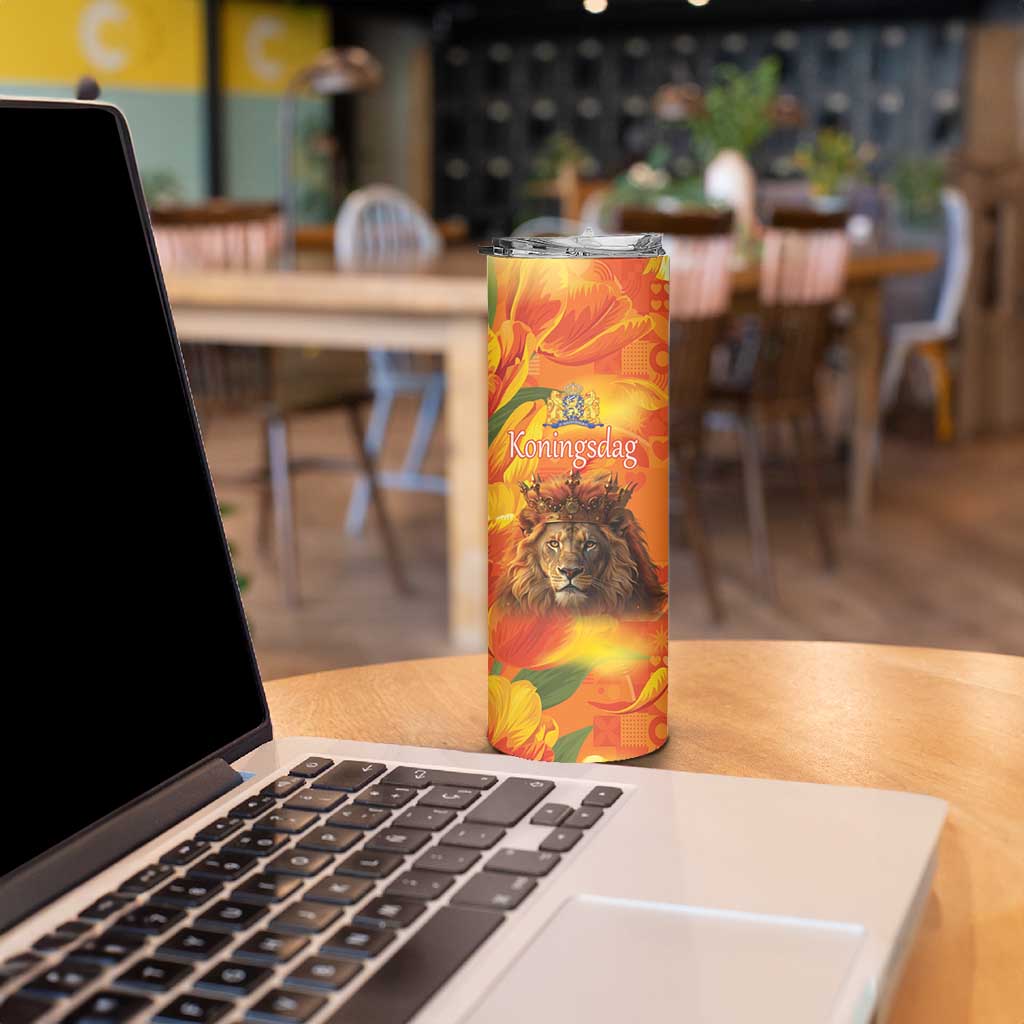 Personalized Netherlands Koningsdag Skinny Tumbler 27th April Lion with Orange Tulip