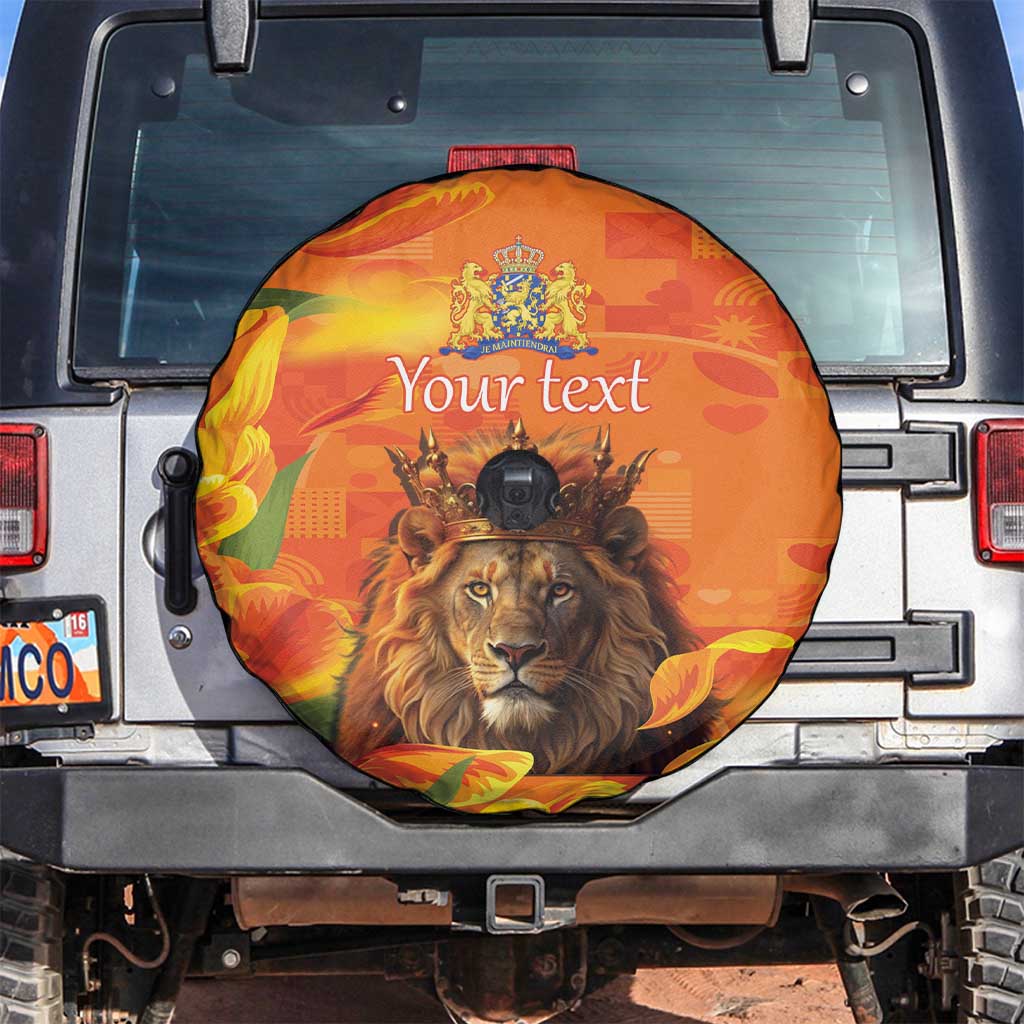 Personalized Netherlands Koningsdag Spare Tire Cover 27th April Lion with Orange Tulip