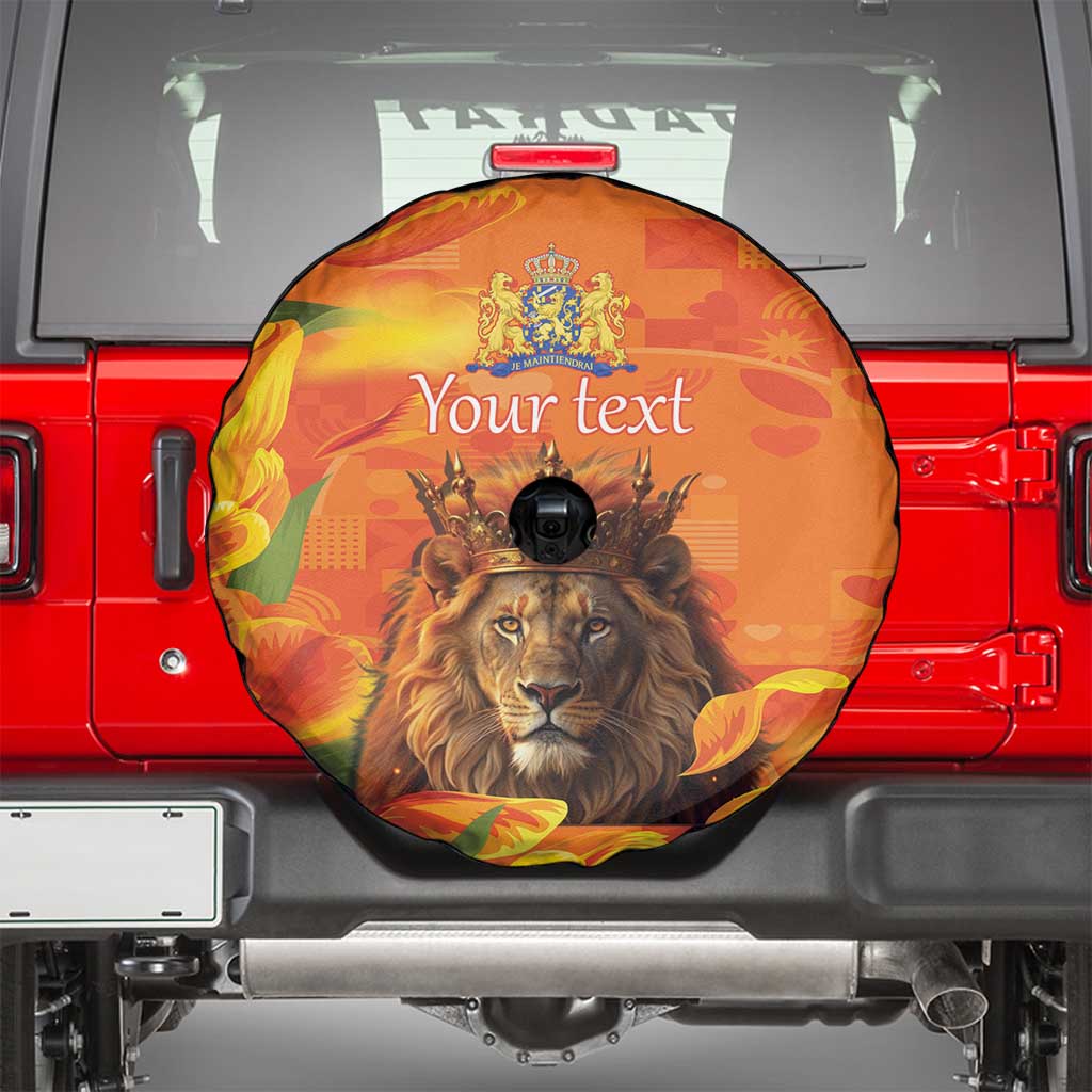 Personalized Netherlands Koningsdag Spare Tire Cover 27th April Lion with Orange Tulip