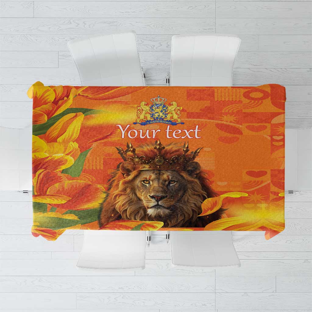 Personalized Netherlands Koningsdag Tablecloth 27th April Lion with Orange Tulip
