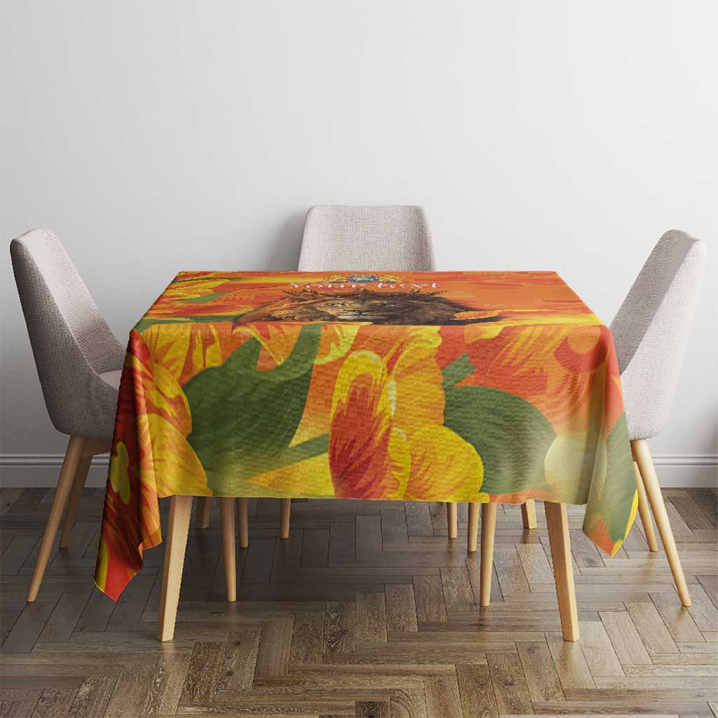 Personalized Netherlands Koningsdag Tablecloth 27th April Lion with Orange Tulip