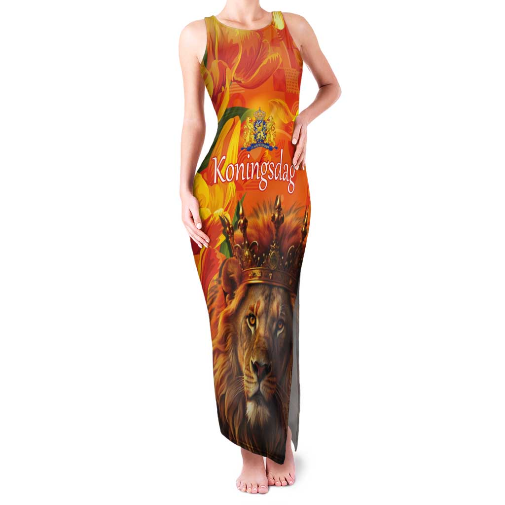 Personalized Netherlands Koningsdag Tank Maxi Dress 27th April Lion with Orange Tulip