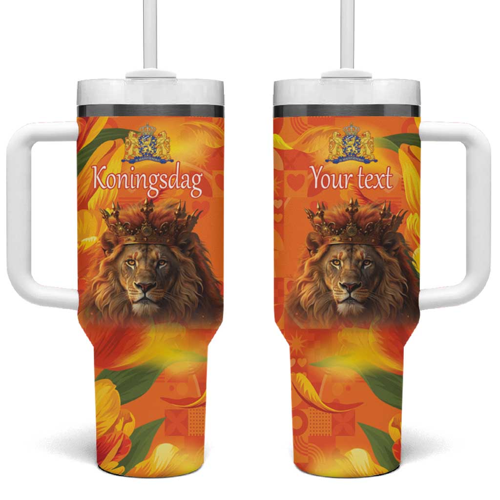 Personalized Netherlands Koningsdag Tumbler With Handle 27th April Lion with Orange Tulip