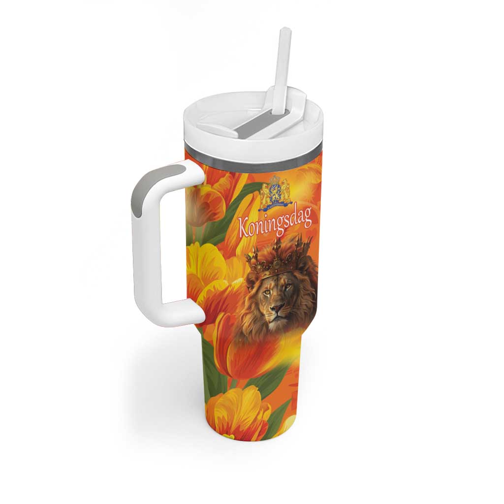 Personalized Netherlands Koningsdag Tumbler With Handle 27th April Lion with Orange Tulip