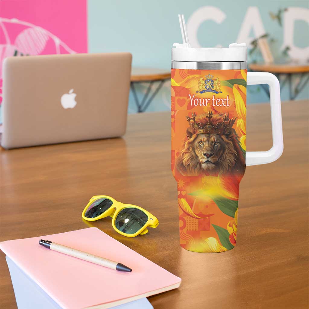 Personalized Netherlands Koningsdag Tumbler With Handle 27th April Lion with Orange Tulip