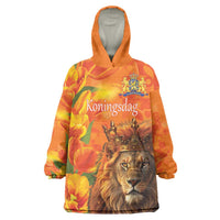 Personalized Netherlands Koningsdag Wearable Blanket Hoodie 27th April Lion with Orange Tulip