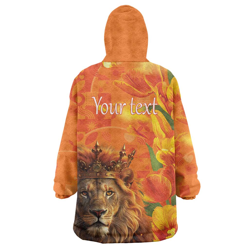 Personalized Netherlands Koningsdag Wearable Blanket Hoodie 27th April Lion with Orange Tulip