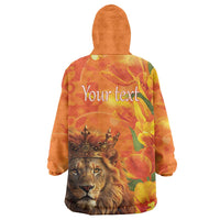 Personalized Netherlands Koningsdag Wearable Blanket Hoodie 27th April Lion with Orange Tulip