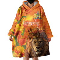 Personalized Netherlands Koningsdag Wearable Blanket Hoodie 27th April Lion with Orange Tulip
