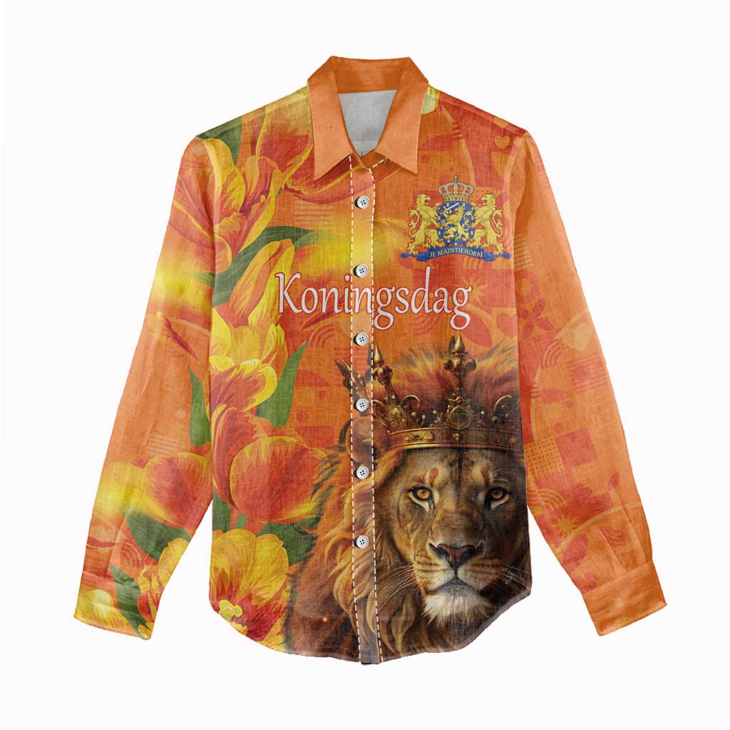 Personalized Netherlands Koningsdag Women Casual Shirt 27th April Lion with Orange Tulip