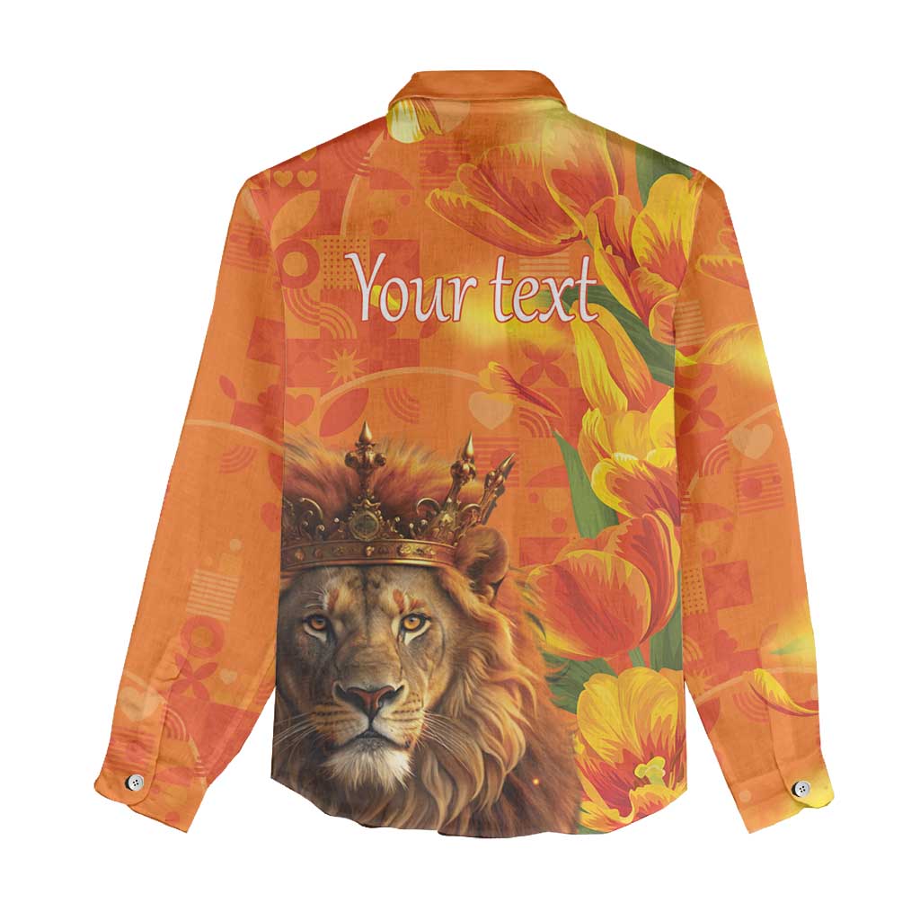 Personalized Netherlands Koningsdag Women Casual Shirt 27th April Lion with Orange Tulip