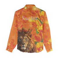 Personalized Netherlands Koningsdag Women Casual Shirt 27th April Lion with Orange Tulip