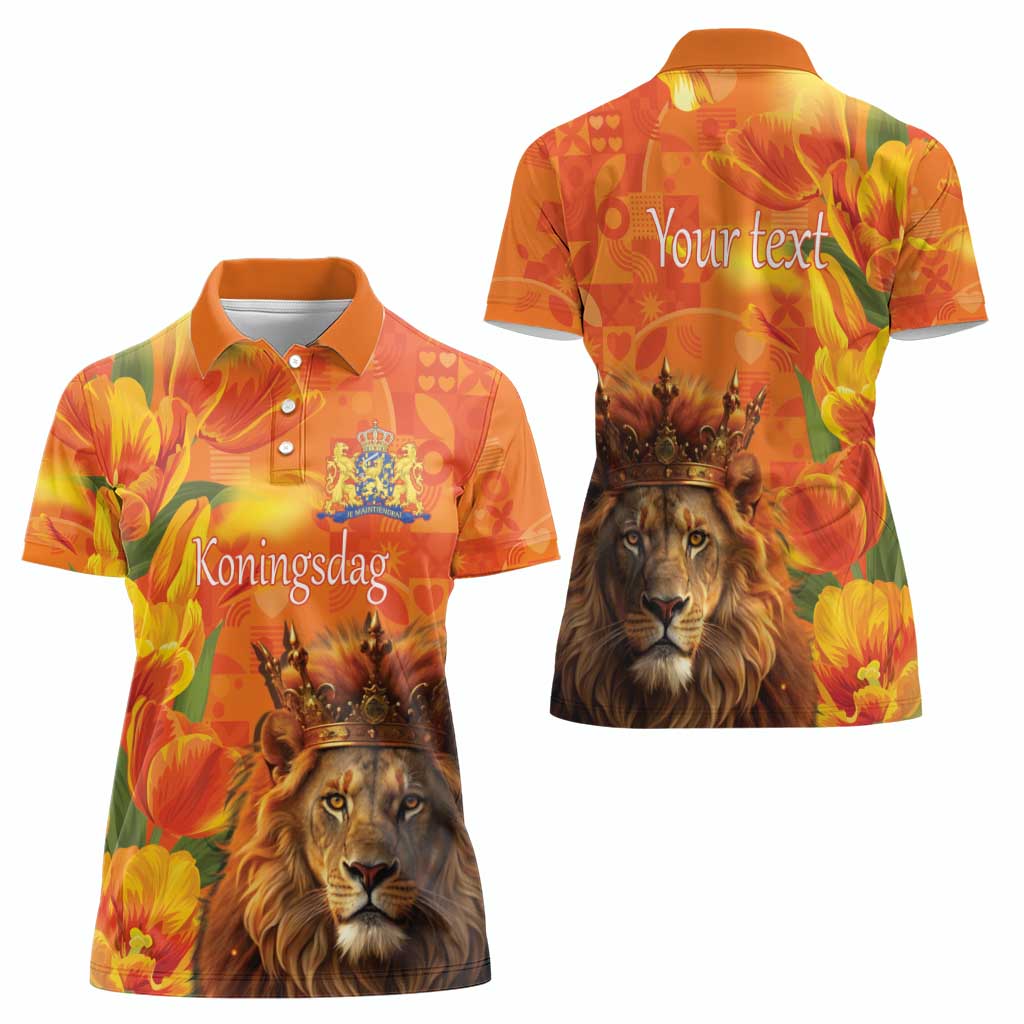 Personalized Netherlands Koningsdag Women Polo Shirt 27th April Lion with Orange Tulip