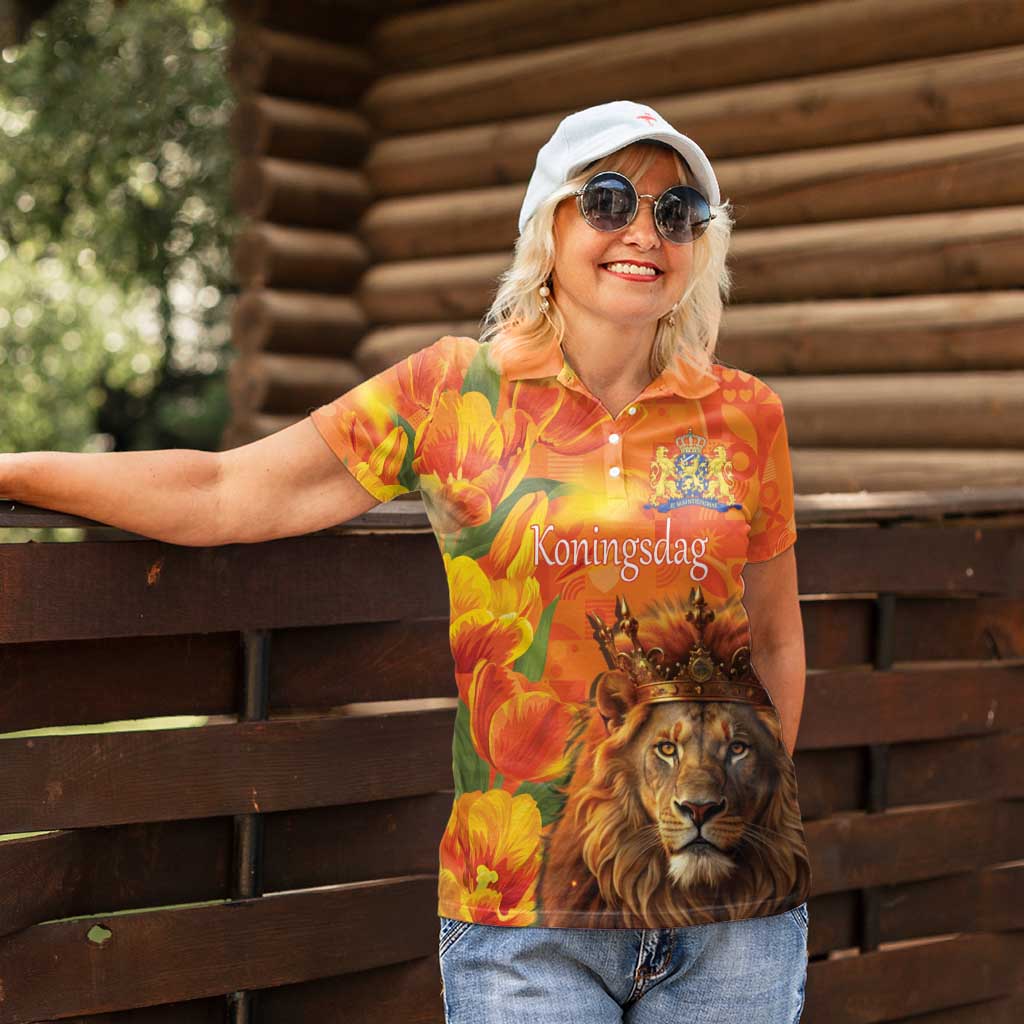 Personalized Netherlands Koningsdag Women Polo Shirt 27th April Lion with Orange Tulip