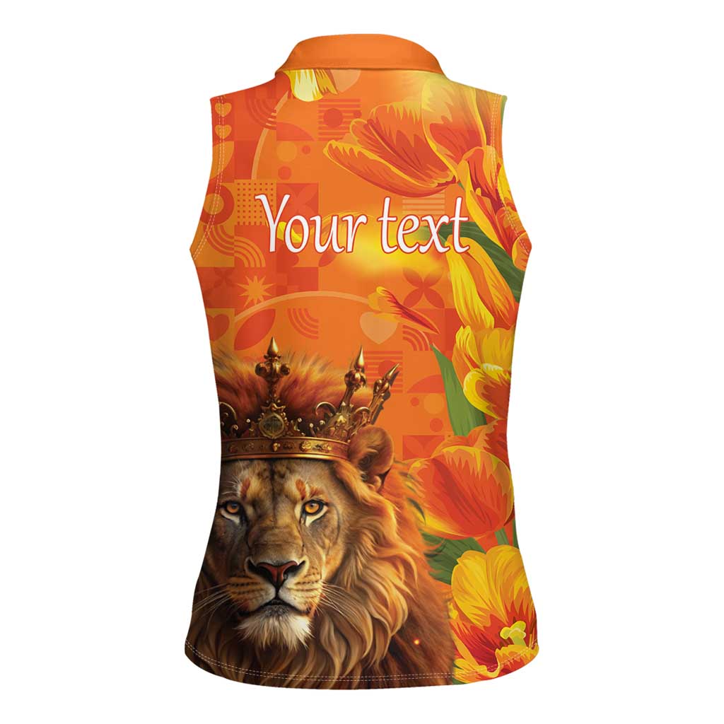Personalized Netherlands Koningsdag Women Sleeveless Polo Shirt 27th April Lion with Orange Tulip