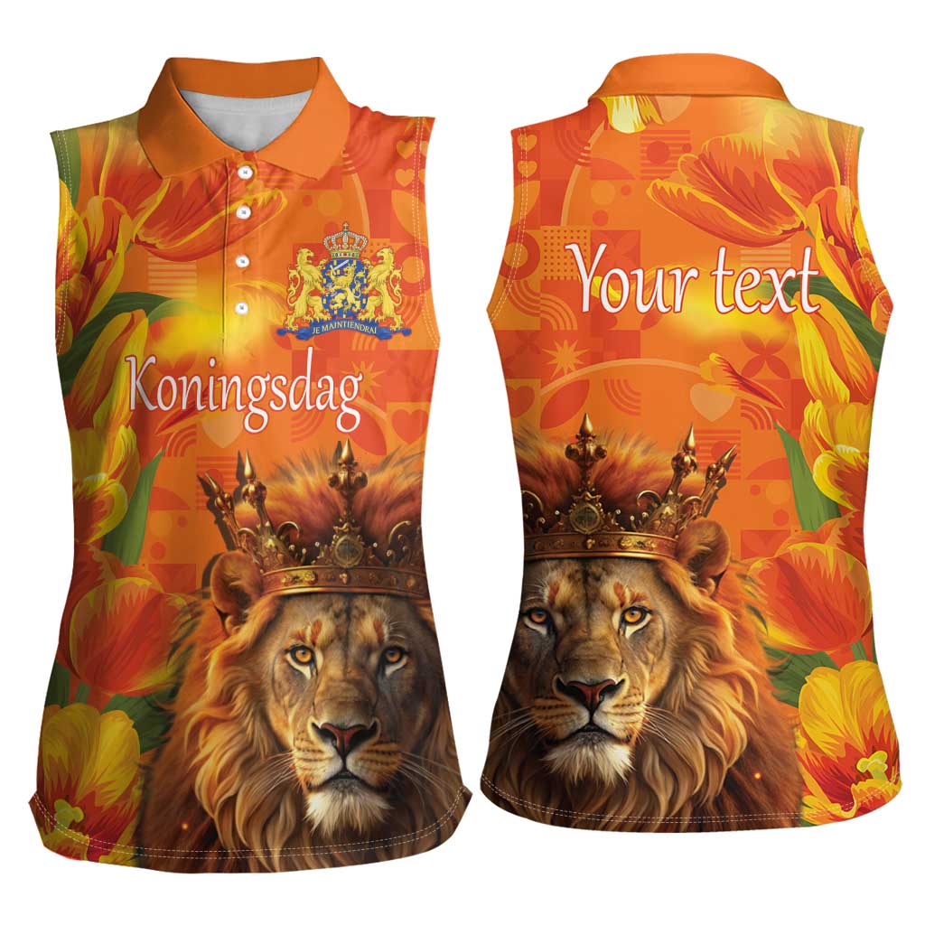 Personalized Netherlands Koningsdag Women Sleeveless Polo Shirt 27th April Lion with Orange Tulip