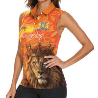 Personalized Netherlands Koningsdag Women Sleeveless Polo Shirt 27th April Lion with Orange Tulip