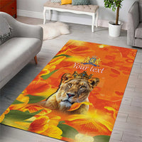 Personalized Netherlands Koninginnedag Area Rug 30th April Lioness with Orange Tulip