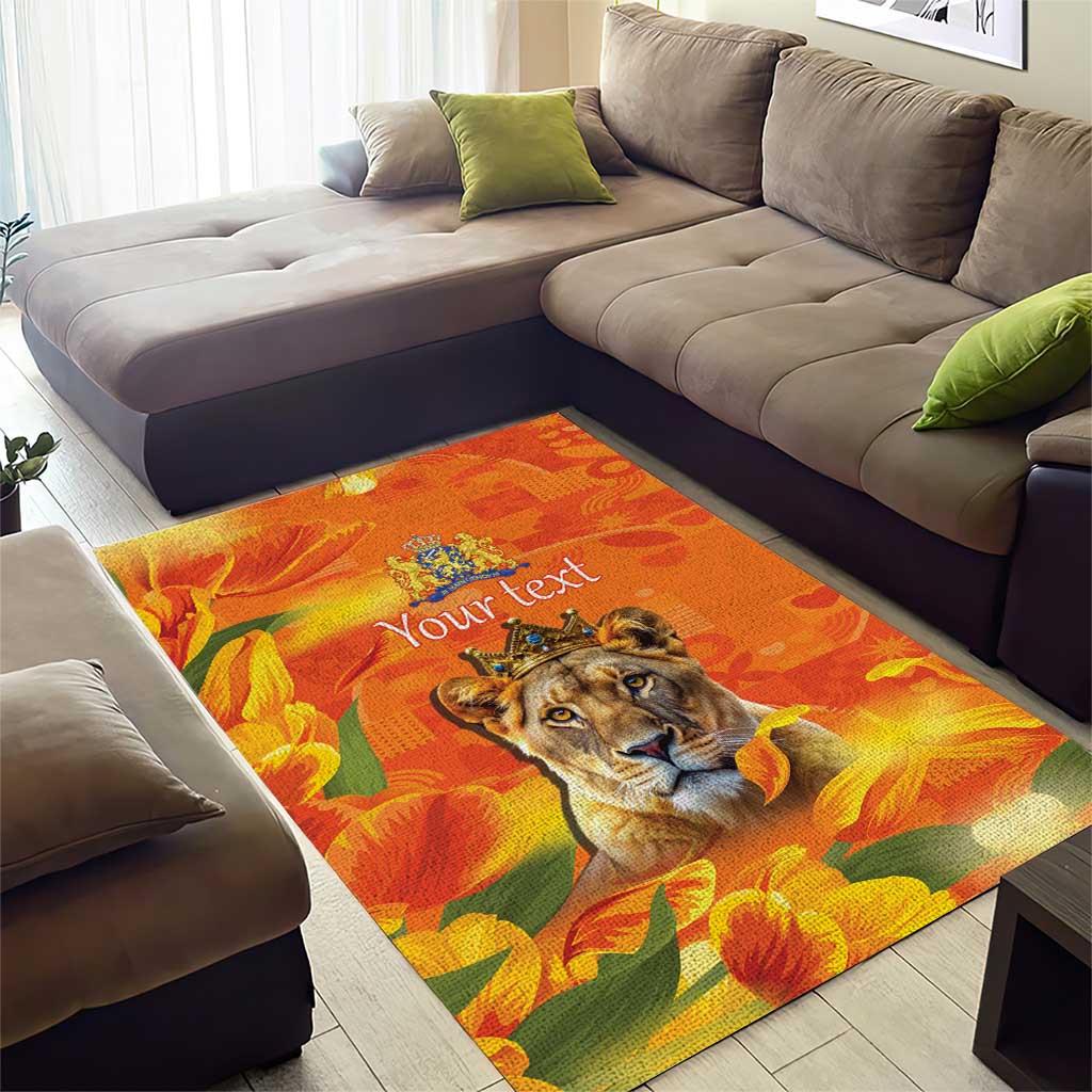 Personalized Netherlands Koninginnedag Area Rug 30th April Lioness with Orange Tulip