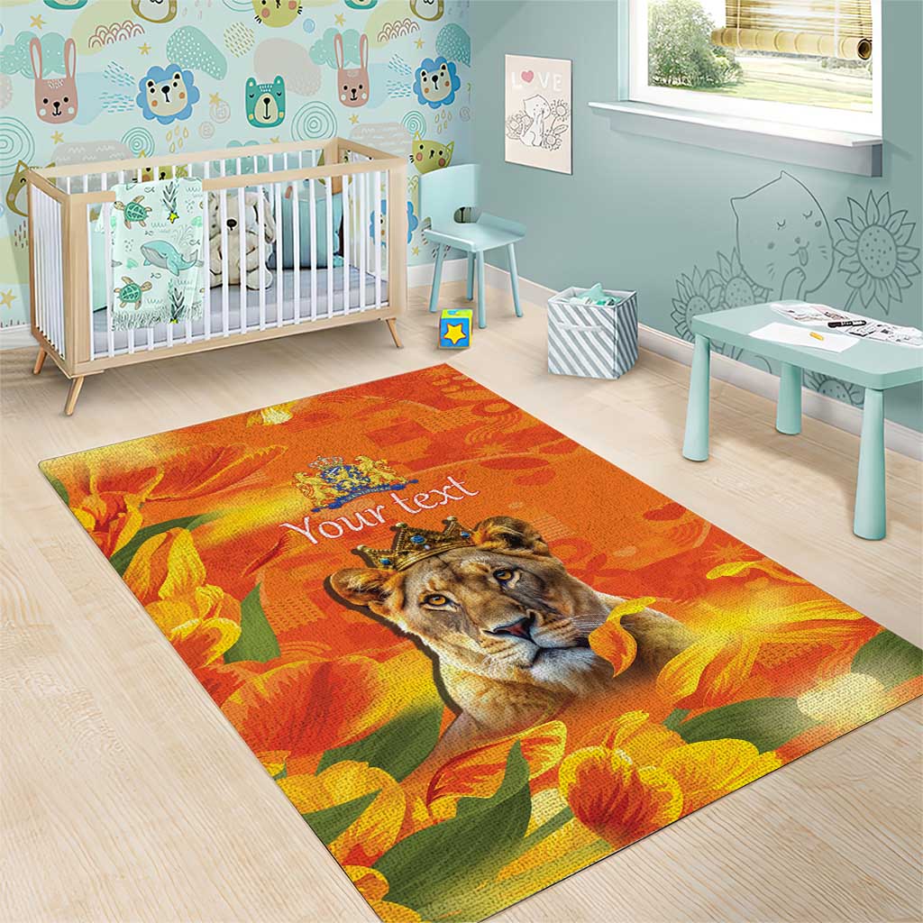 Personalized Netherlands Koninginnedag Area Rug 30th April Lioness with Orange Tulip