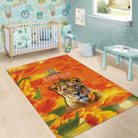 Personalized Netherlands Koninginnedag Area Rug 30th April Lioness with Orange Tulip