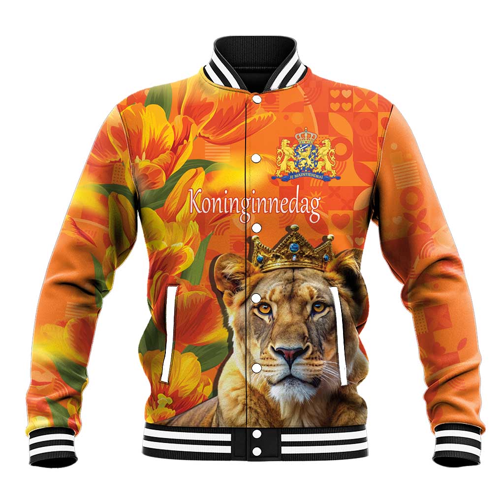 Personalized Netherlands Koninginnedag Baseball Jacket 30th April Lioness with Orange Tulip
