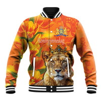 Personalized Netherlands Koninginnedag Baseball Jacket 30th April Lioness with Orange Tulip