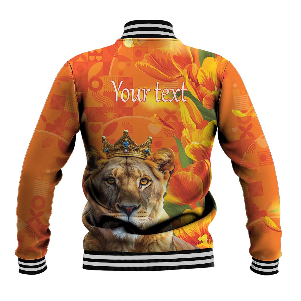 Personalized Netherlands Koninginnedag Baseball Jacket 30th April Lioness with Orange Tulip