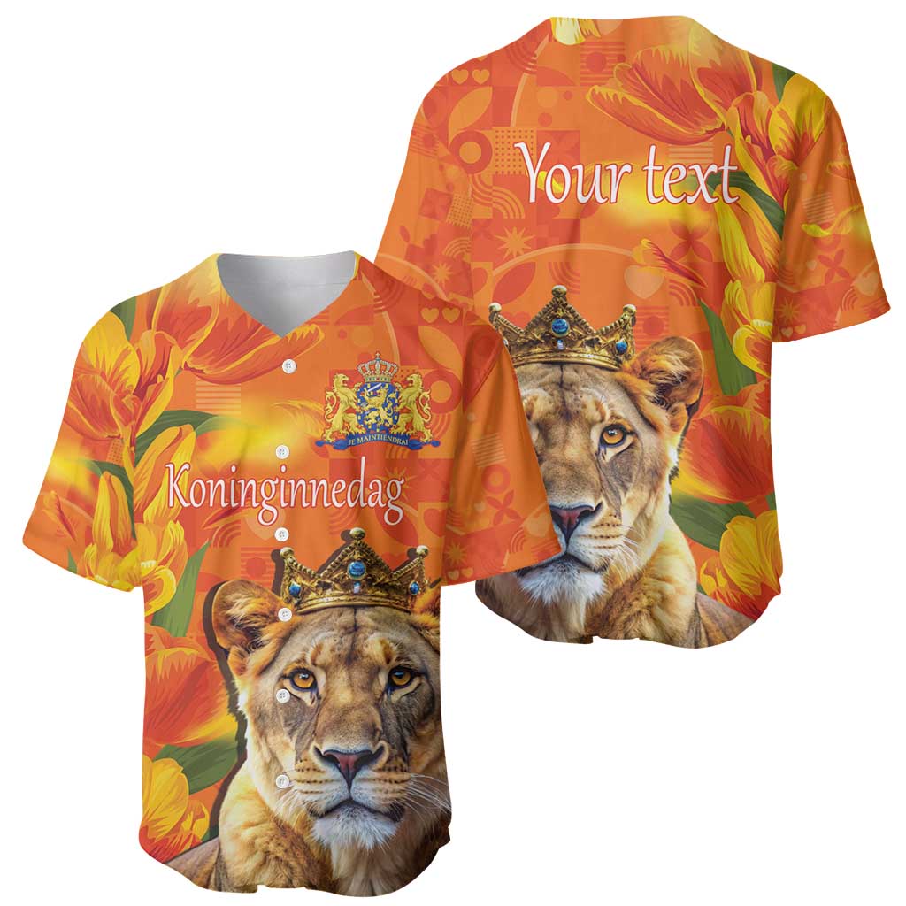 Personalized Netherlands Koninginnedag Baseball Jersey 30th April Lioness with Orange Tulip