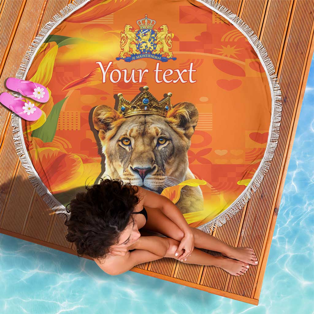 Personalized Netherlands Koninginnedag Beach Blanket 30th April Lioness with Orange Tulip