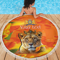 Personalized Netherlands Koninginnedag Beach Blanket 30th April Lioness with Orange Tulip