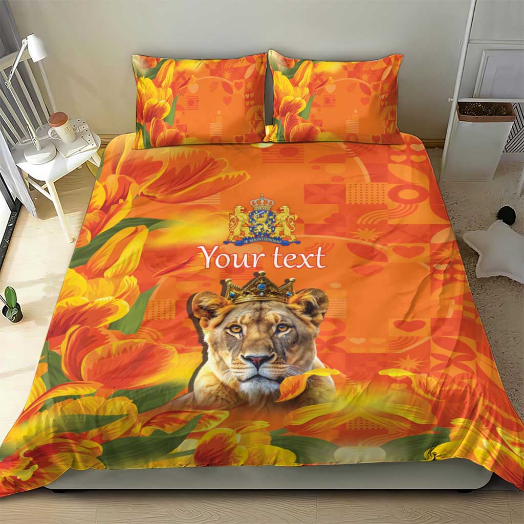 Personalized Netherlands Koninginnedag Bedding Set 30th April Lioness with Orange Tulip