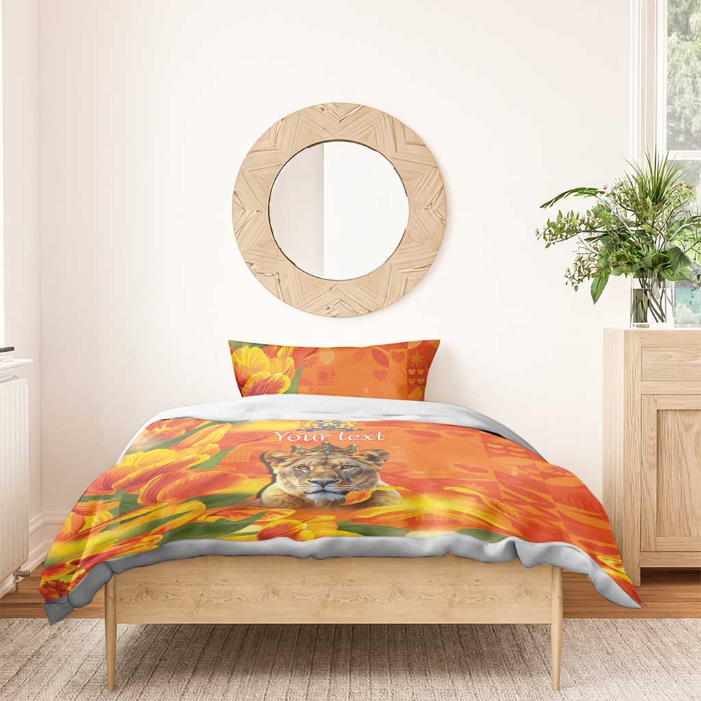 Personalized Netherlands Koninginnedag Bedding Set 30th April Lioness with Orange Tulip