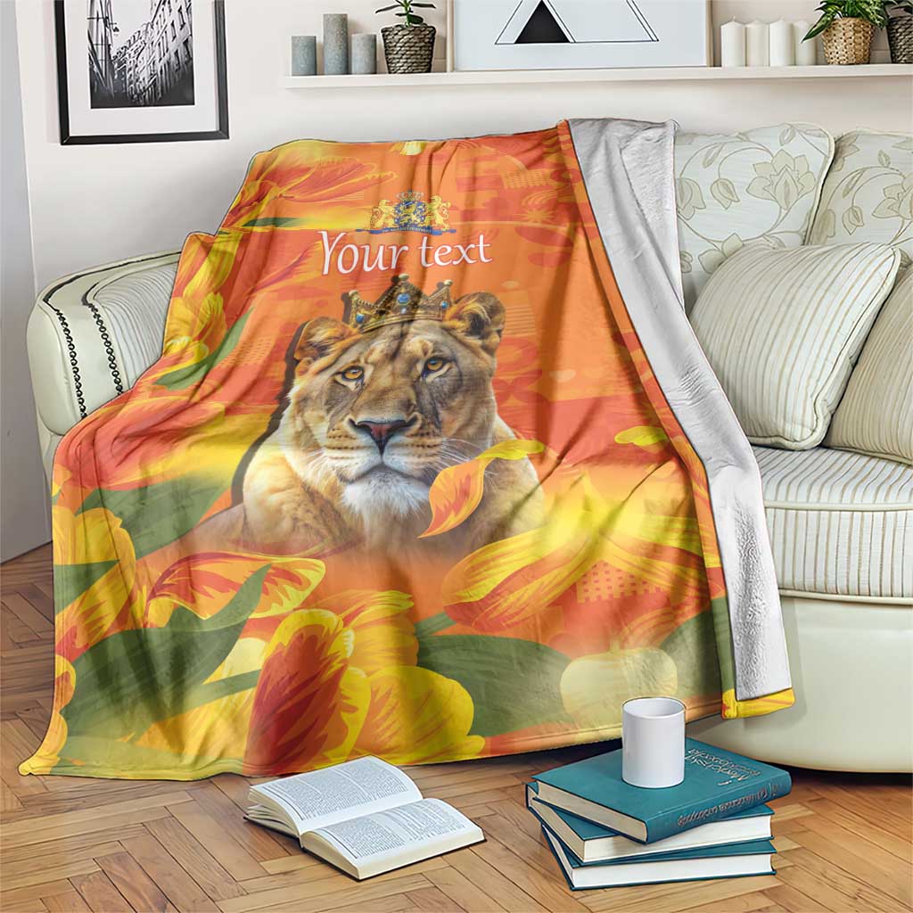 Personalized Netherlands Koninginnedag Blanket 30th April Lioness with Orange Tulip