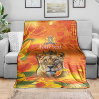 Personalized Netherlands Koninginnedag Blanket 30th April Lioness with Orange Tulip