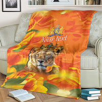 Personalized Netherlands Koninginnedag Blanket 30th April Lioness with Orange Tulip