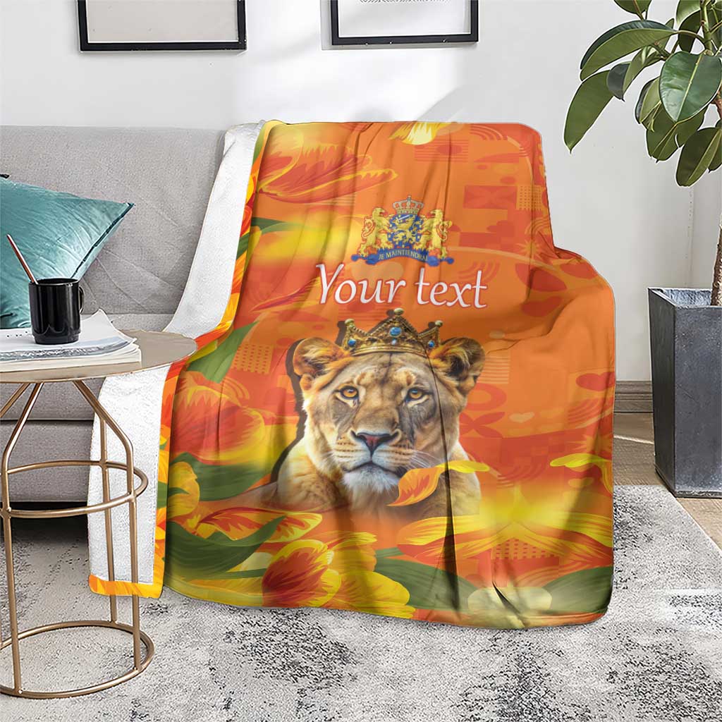 Personalized Netherlands Koninginnedag Blanket 30th April Lioness with Orange Tulip