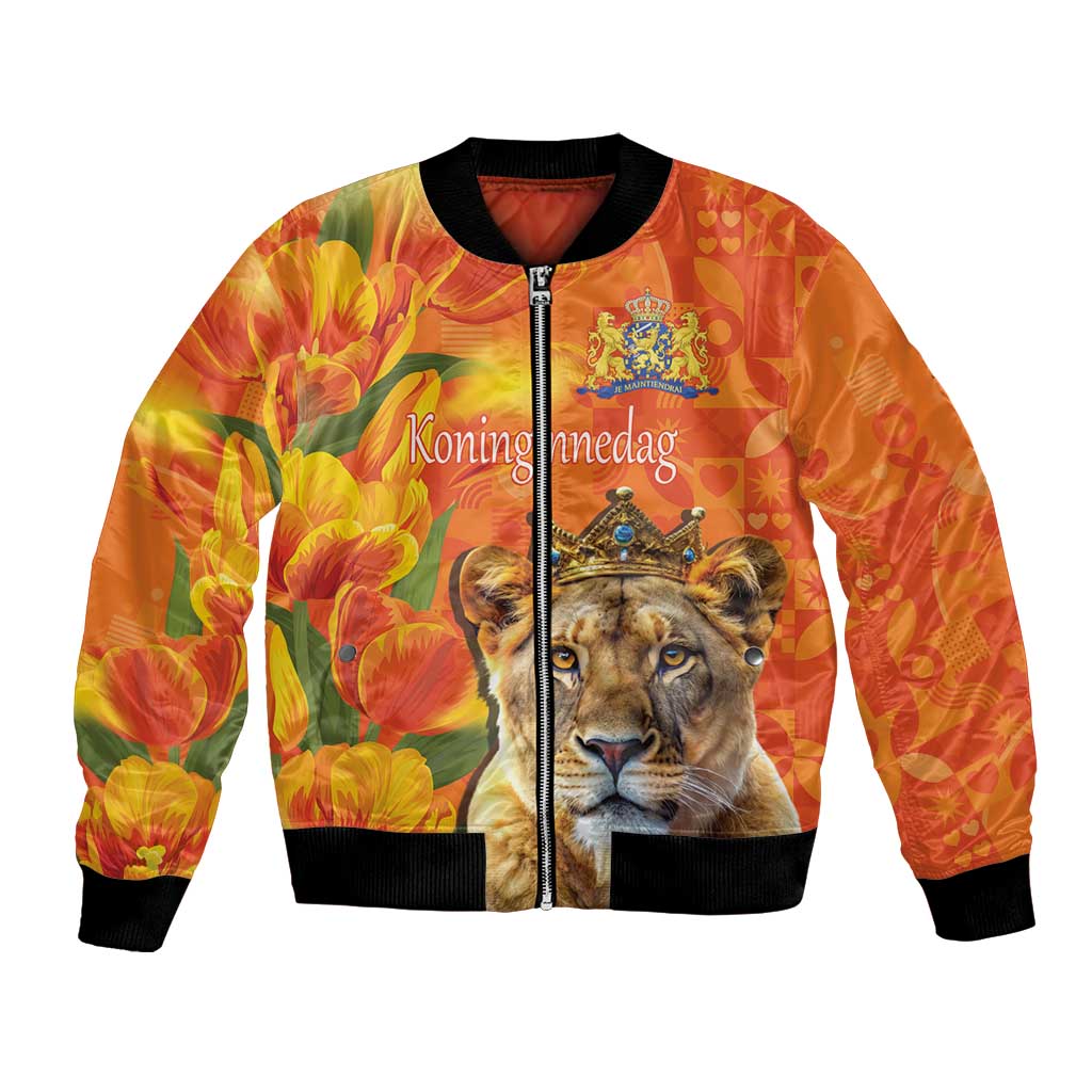 Personalized Netherlands Koninginnedag Bomber Jacket 30th April Lioness with Orange Tulip