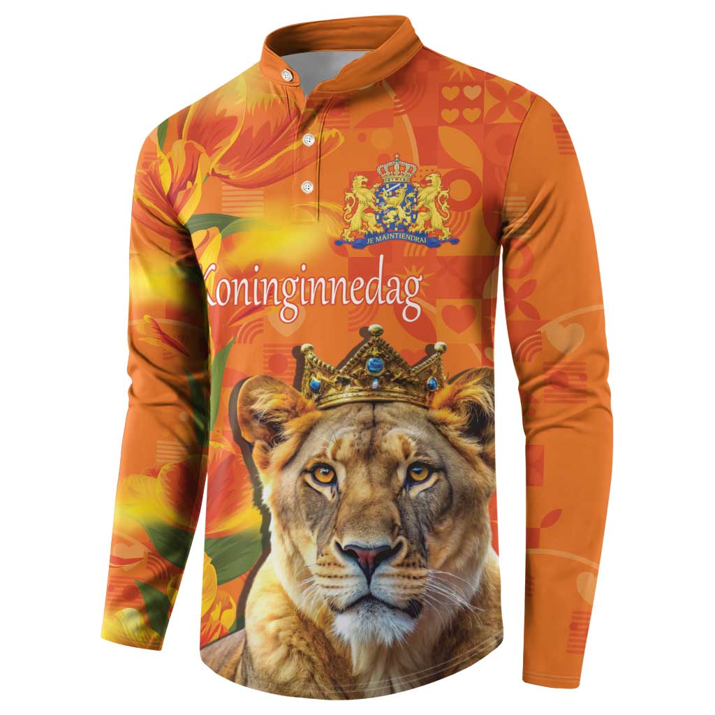 Personalized Netherlands Koninginnedag Button Sweatshirt 30th April Lioness with Orange Tulip