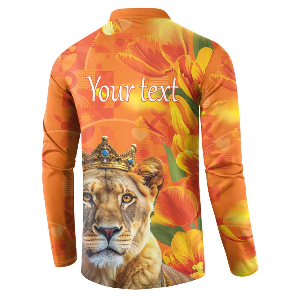 Personalized Netherlands Koninginnedag Button Sweatshirt 30th April Lioness with Orange Tulip