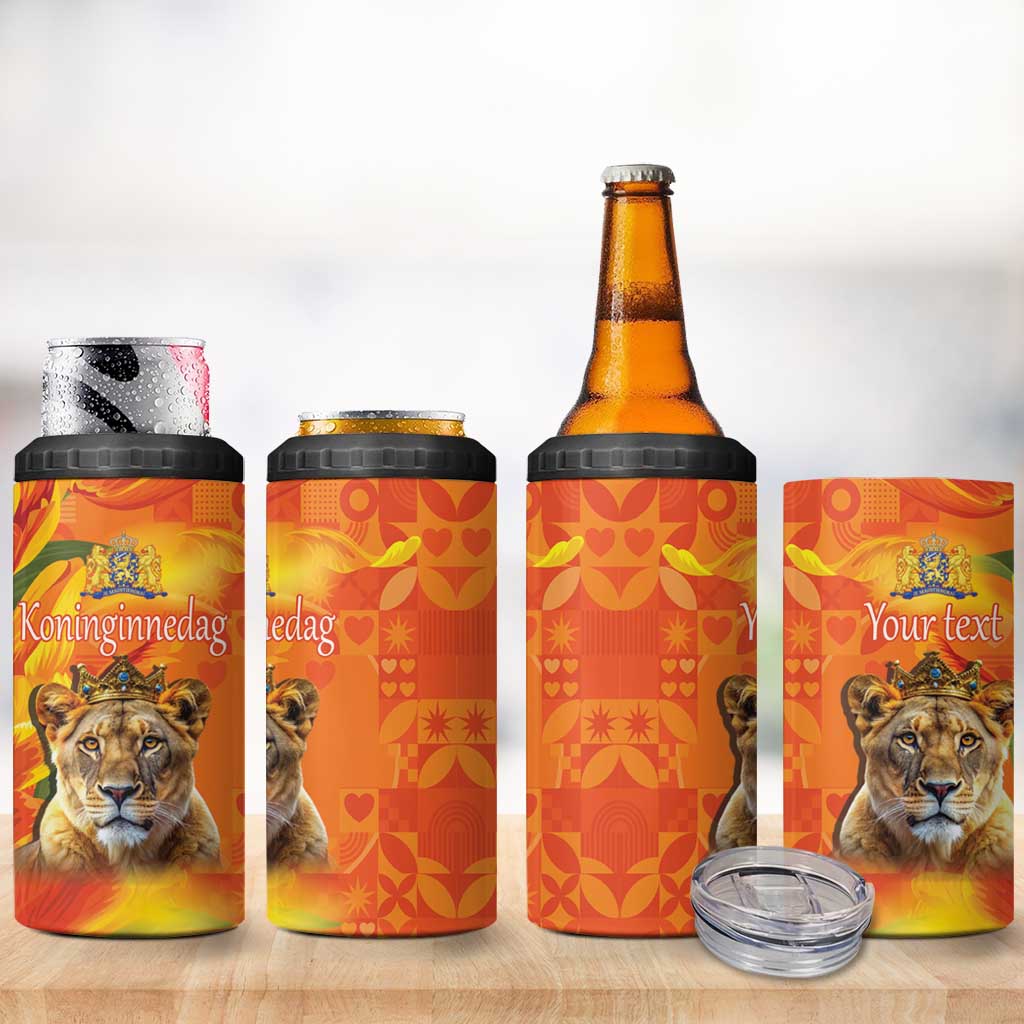 Personalized Netherlands Koninginnedag 4 in 1 Can Cooler Tumbler 30th April Lioness with Orange Tulip